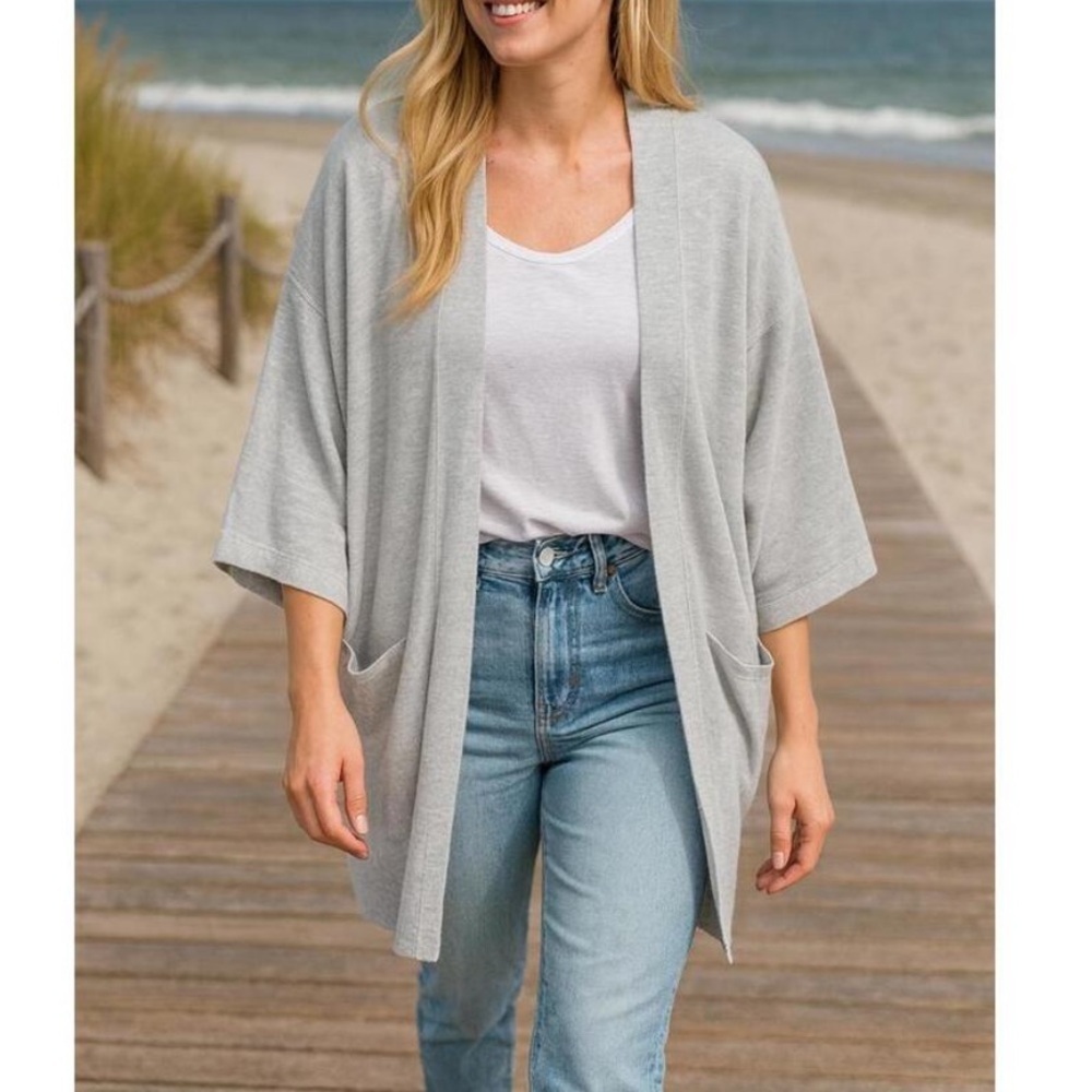 NWT Anthropologie DONNI Sandwash‎ Cardigan Draped Open Front Pockets OSFA